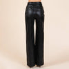 Black Faux Leather Bonded Fleece Wide Leg Pants