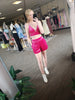 Fuchsia Rhinestone Trim Crop Top