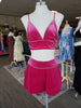 Fuchsia Rhinestone Trim Crop Top