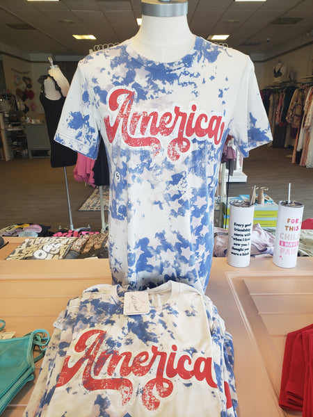 Blue Bleached America Tee