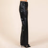 Black Faux Leather Bonded Fleece Wide Leg Pants