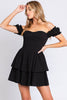 Black Off Shoulder Ruffled Mini Dress