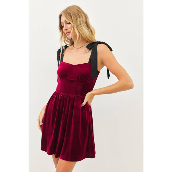 Burgundy Velvet Mini Dress W/ Ribbon Strap – Best Dressed Boutique