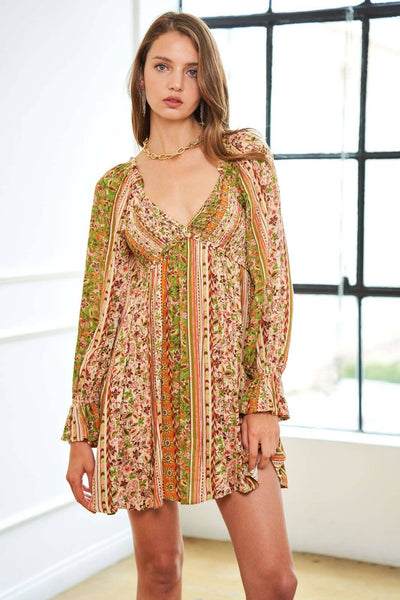 Green/Burnt Orange Floral Mini Dress Large Green/Burnt Orange Floral Mini Dress Large