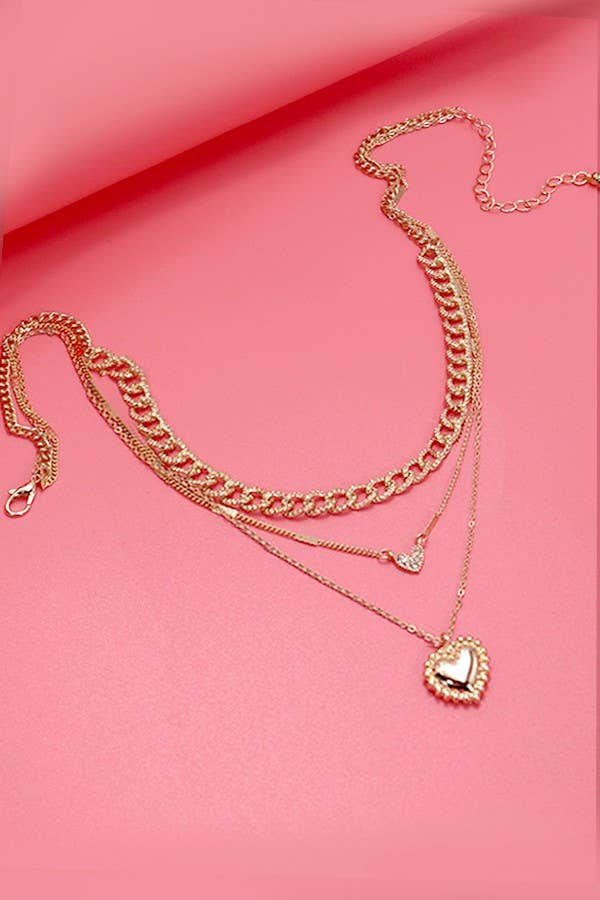 Multi Layer Heart Rhinestone Necklace