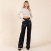 Black Faux Leather Bonded Fleece Wide Leg Pants