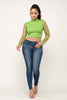 White/Gold Mockneck Sequin/Pearl Sleeved Crop Top