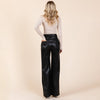 Black Faux Leather Bonded Fleece Wide Leg Pants