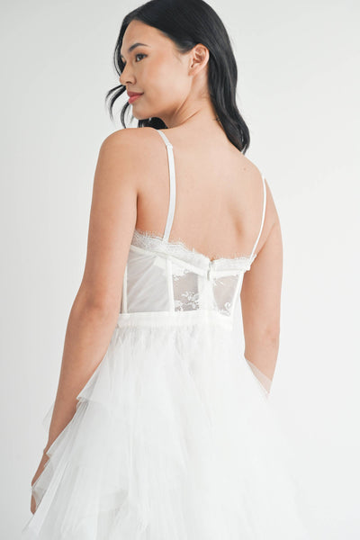 knee length dresses for ladies White Tulle Maxi Dress W/Slit – Best Dressed Boutique