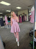 Pink Eyelet Lace Front Twist Bubble Dress