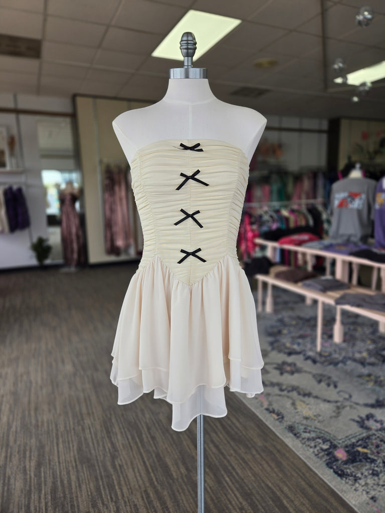 Cream Bows Tulle Tube Mini Dress