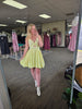 Yellow Eyelet Lace Front Twist Bubble Dress
