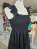 Black Tulle Smoked Midi Dress