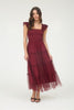 Burgundy Tulle Smoked Midi Dress