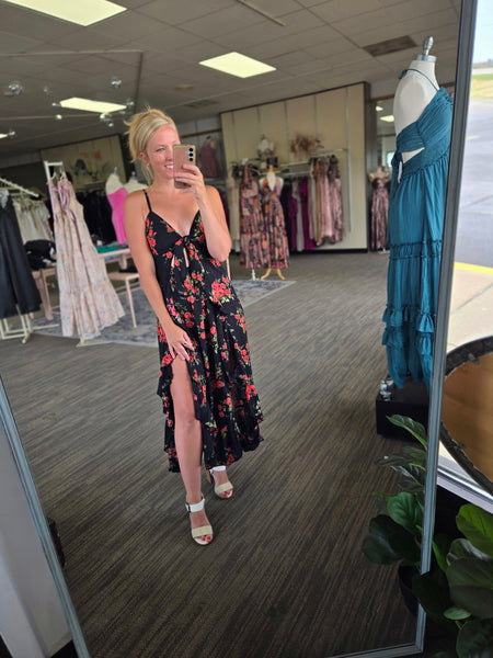 Black Red Floral Maxi Dress