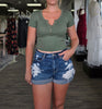 Moss Green Ribbed Snap Button Crop Top