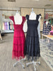 Burgundy Tulle Smoked Midi Dress