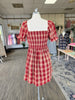 Burgundy/Tan Plaid Smocked Mini Dress