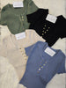 Light Khaki Ribbed Snap Button Crop Top
