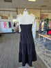 Black Embroidery Smocked Midi Dress