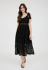 Black Tie Shoulder Lace Midi Dress