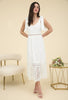 Off White Tie Shoulder Lace Midi Dress