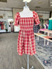 Burgundy/Tan Plaid Smocked Mini Dress