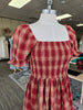 Burgundy/Tan Plaid Smocked Mini Dress
