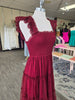 Burgundy Tulle Smoked Midi Dress