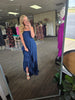 Navy Smocked Open Back Maxi Dress
