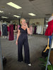 Black Ruched Surplice Palazzo Jumpsuit