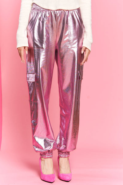 Pink Metallic Cargo Pants