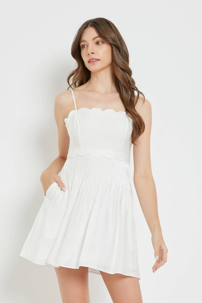 White Scallop Edge Strap Dress