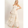 Cream Tiered Strapless Ruffle Dress