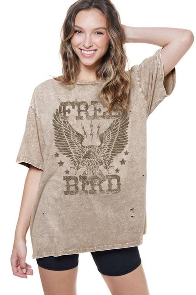 Latte Free Bird Vintage Distressed Boyfriend Tee