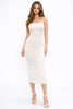 Off White Mesh Ruched Midi Dress