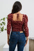 Burgundy Floral 3/4 Sleeve Crop Top