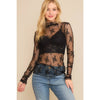 Black Mesh Lace High Neck Long Sleeve Fitted Top