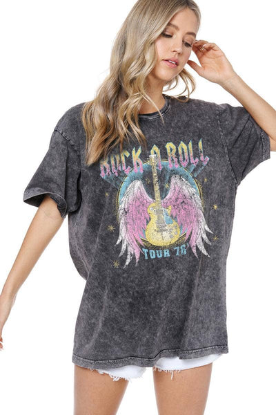 Rock N Roll Tour Graphic Washed Boyfriend Tee