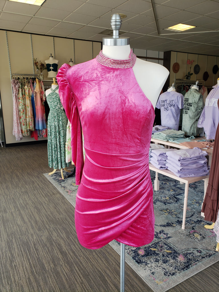 Fuchsia One Sleeve Dress Best Dressed Boutique