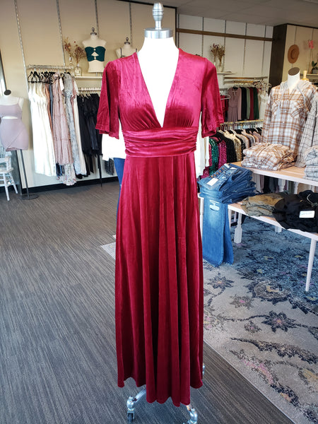 Burgundy Velvet Maxi Dress
