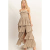 Taupe Tiered Strapless Ruffle Dress