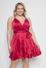 Curvy Red Satin Ruffle Mini Dress