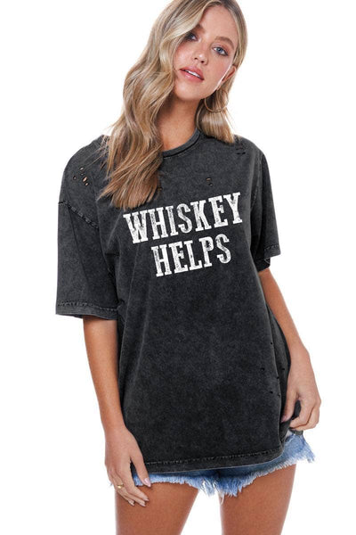 Whiskey Helps Vintage Graphic Distressed Tee
