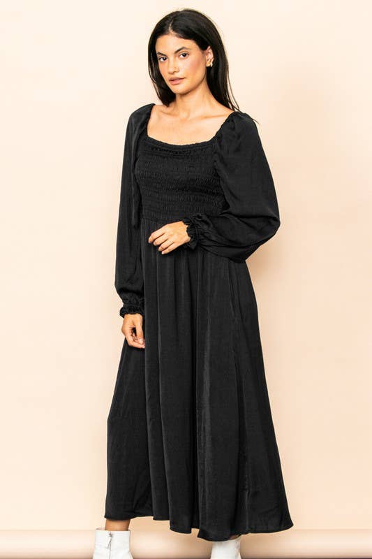 satin smocked dress Satin dress with smocked waist Blue For Women