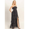 Black Tiered Strapless Ruffle Dress