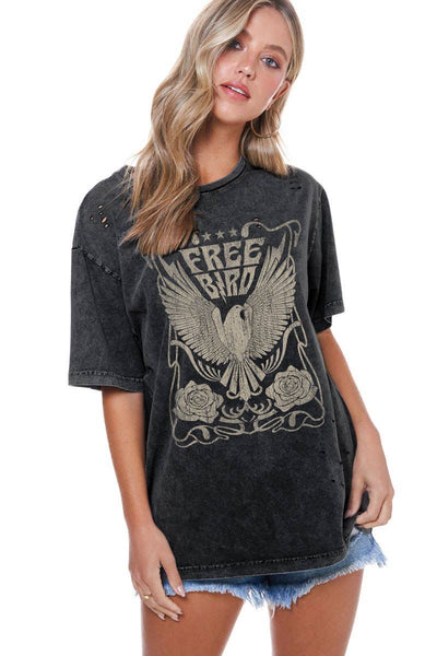 Black Free Bird Vintage Distressed Tee