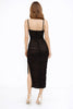 Black Mesh Ruched Midi Dress