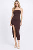 Brown Strapless Bodycon Midi Dress