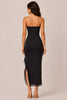 Black Strapless Mesh Midi Dress